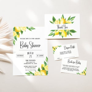Lemon Baby Shower Invitation, Floral Lemon Baby Shower, Lemonade Baby Shower, Summer Shower, Citrus Baby Shower Invite