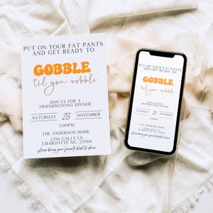 Get Your Fat Pants Ready Friendsgiving Invitation Template, Funny Thanksgiving Dinner Invite, Editable Evite