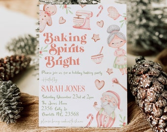 Baking Spirits Bright Invitation Template, Cookie Christmas Party Invitation, Editable Cookie Exchange Invitation, Cookie Exchange
