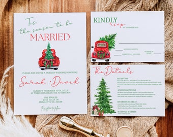 Christmas Wedding Invitation Template, Truck Wedding Invitation, Holiday Wedding Invitation Printable, Wedding Bundle