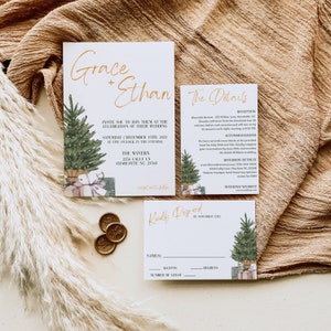 Rustic Christmas Wedding Invitation Template, Wedding Invitation, Holiday Wedding Invitation Printable, Christmas Wedding Editable Suite