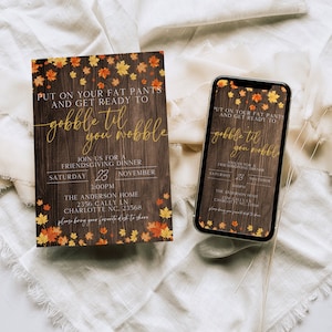 Get Your Fat Pants Ready Friendsgiving Invitation Template, Funny Thanksgiving Dinner Invite, Editable Evite
