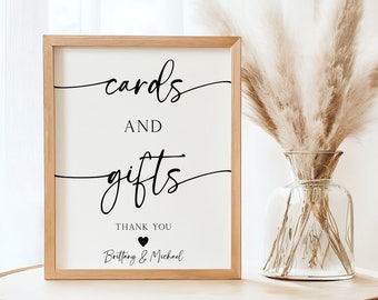 Letrero minimalista para tarjetas y regalos, letrero sencillo para mesa de regalos, letrero moderno para bodas, plantilla imprimible para letrero bohemio de tarjetas y regalos