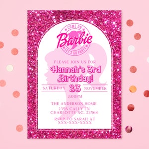 Editable Barbi Invitation, Pink Doll Birthday Party, Barbe Party, Barbi Invite Digital Invite, Printable Template