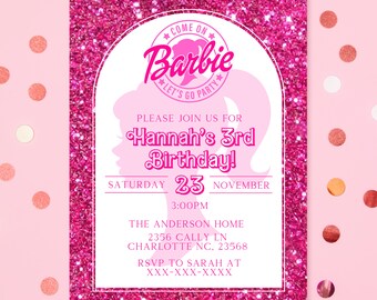 Invitation modifiable de Barbie, fête d'anniversaire de poupée rose, fête de Barbe, invitation de Barbie, modèle imprimable