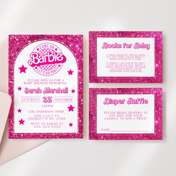 Editable Barbi Baby Shower Invitation, Pink Doll Baby Shower Invite, Barbe Party, Barbi Invite Digital Invite, Printable Template