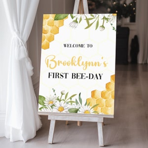 First Bee Day Welcome Sign, Bee Welcome Sign Poster, Birthday Welcome Sign, Honeybee Welcome Sign Template, Instant Download
