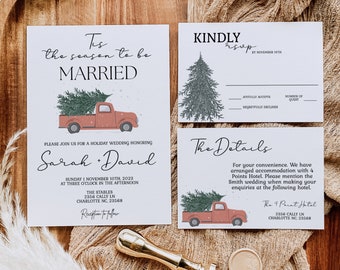 Christmas Wedding Invitation Template, Truck Wedding Invitation, Holiday Wedding Invitation Printable, Wedding Bundle