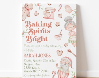 Baking Spirits Bright Invitation Template, Cookie Christmas Party Invitation, Editable Cookie Exchange Invitation, Cookie Exchange
