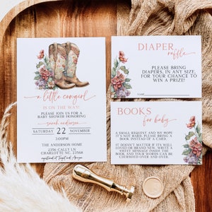 A Little Cowgirl Invitation, Cowgirl Baby Shower, Printable, Editable, Invitation, Country Baby Shower