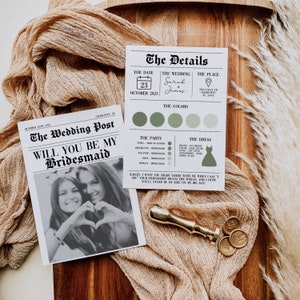 Bridesmaid Proposal Newspaper Template, Newspaper Maid of Honor Proposal, Bridal Party Proposal, Newspaper Wedding