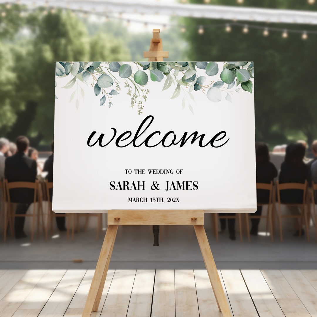 Editable Wedding Welcome Sign Template, Eucalyptus Welcome Board ...