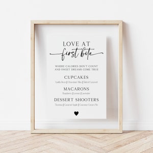 Minimalist Dessert Table Sign Template, Elegant Love at First Bite Sign, Cupcake Flavors Sign Printable, Sweets Table Sign