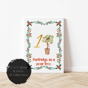 12 dagen kerstborden, 12 dagen kerstborden, 12 dagen kerst, 12 dagen kerstafdrukbare borden