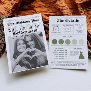 Bridesmaid Proposal Newspaper Template, Maid of Honor Proposal, Bridal Party Proposal