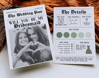 Bridesmaid Proposal Newspaper Template, Maid of Honor Proposal, Bridal Party Proposal