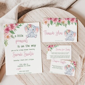 EDITABLE Blush Pink Rose Gold Elephant Baby Shower Invitation Girl Baby Elephant Invite Printable Template Instant Download
