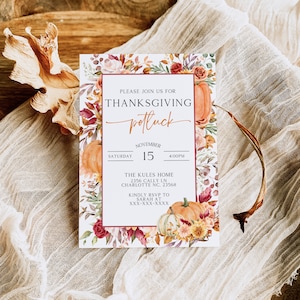 Thanksgiving Potluck, Thanksgiving Invitation, Thanksgiving Card, Thanksgiving Invitation, Potluck Invitation, Floral Thanksgiving