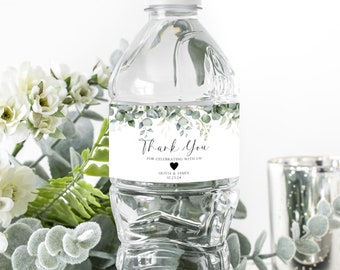 Greenery Wedding Water Bottle Label, Thank You Water Bottle Labels, Wedding Welcome Bags, Minimalist Wedding Sticker