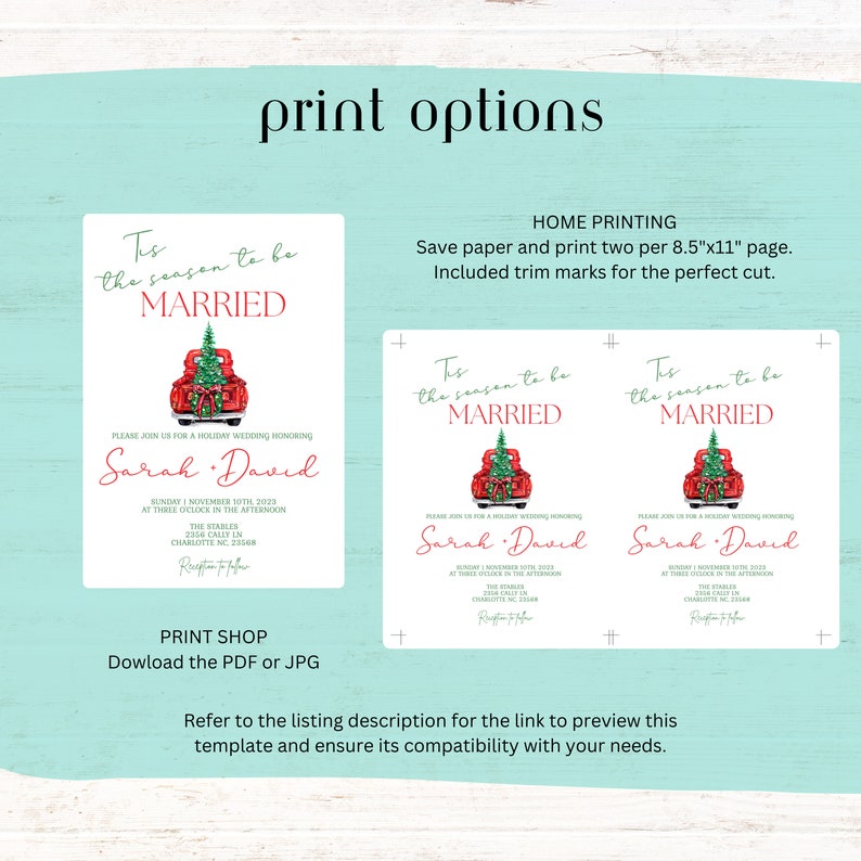 Christmas Wedding Invitation Template, Truck Wedding Invitation, Holiday Wedding Invitation Printable, Wedding Bundle image 8