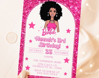 Editable Barbi Invitation, Pink Doll Birthday Party, Barbe Party, Barbi Invite Digital Invite, Printable Template