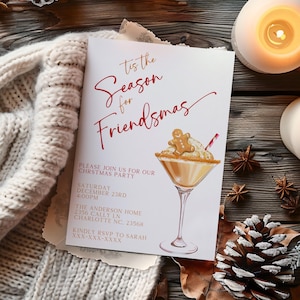 Zaproszenie na Friendsmas, cyfrowe zaproszenie na Boże Narodzenie, impreza dla dorosłych, święto, wieczór panieński, edytowalne zaproszenie, koktajlowe zaproszenie na święta Bożego Narodzenia