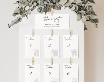 Plantilla minimalista de tarjeta de plano de asientos para bodas, tarjetas modernas de plano de asientos para bodas, tarjetas sencillas de plano de asientos para bodas, plano de asientos para bodas