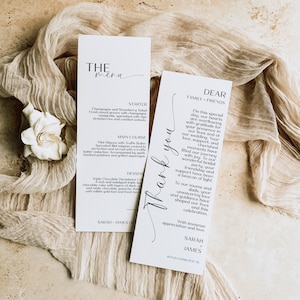 Modern Menu and Thank you Card, Wedding Menu Card, Napkin Note Thank you Card Set