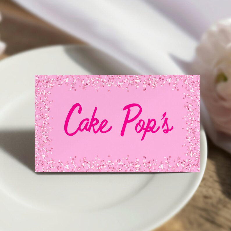 Pink Card Labels Editable Sparkle Pink Food Label, Pink Birthday Place Card, Pink Doll ...
