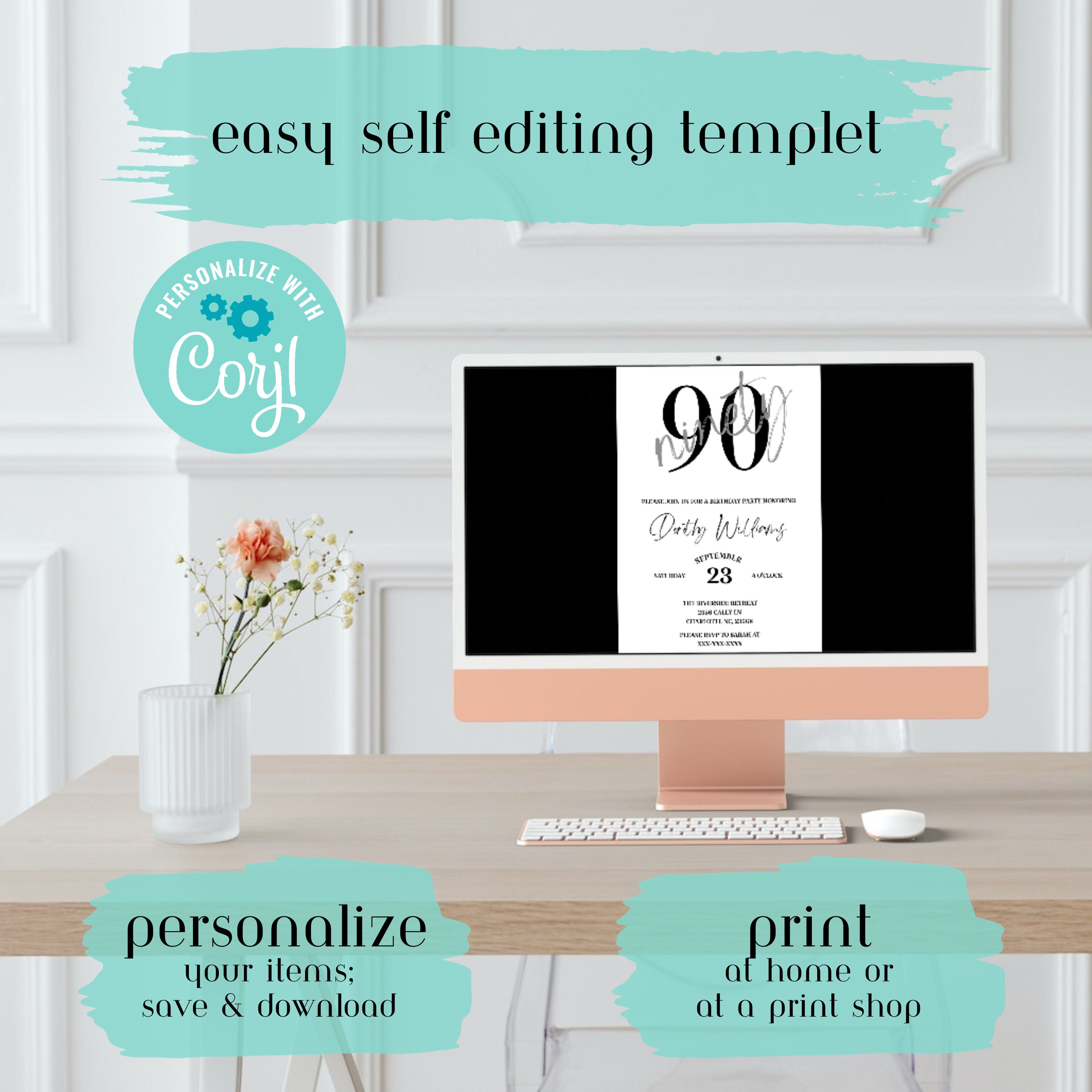 90th Birthday Invitation, 90th Birthday Invite, Invitation Template ...