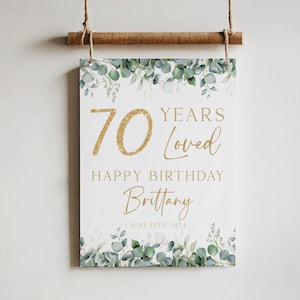 70 ans d'amour, 70e anniversaire fête signe de bienvenue imprimable, verdure fête d'anniversaire bienvenue affiche, décorations de fête 70e anniversaire