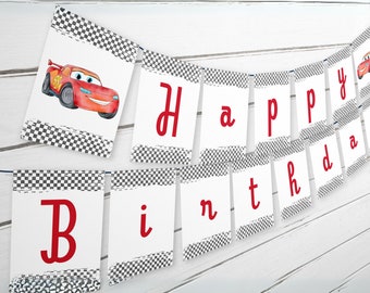 Lightning McQueen Birthday, Lightning McQueen Birthday Banner, Cars Birthday Banner, Cars Lightning McQueen, Lightning McQueen