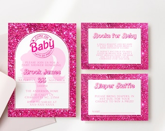 Editable Barbi Baby Shower Invitation, Pink Doll Baby Shower Invite, Barbe Party, Barbi Invite Digital Invite, Printable Template