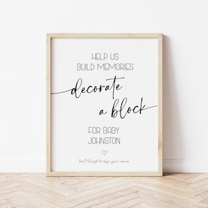 Decorate a Baby Block Sign, Minimalist Baby Shower, Activity, Editable Template, Printable, Instant Download