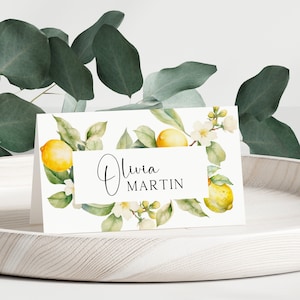 Lemon Wedding Place Card Template, Editable Wedding Name Cards, Digital Download