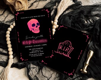 Death to my 20s Invitation, Gothic Neon 30th Birthday Invitation, Editable Template, Funeral 30th Birthday, Black 30th Birthday Invite RIP