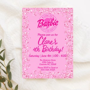 Editable Barbi Invitation, Pink Doll Birthday Party, Barbe Party, Barbi Invite Digital Invite, Printable Template