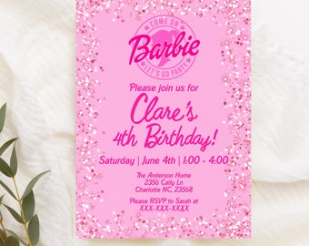 Editable Barbi Invitation, Pink Doll Birthday Party, Barbe Party, Barbi Invite Digital Invite, Printable Template