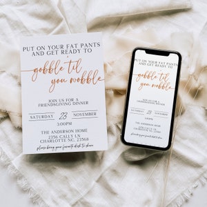 Get Your Fat Pants Ready Friendsgiving Invitation Template, Funny Thanksgiving Dinner Invite, Editable Evite