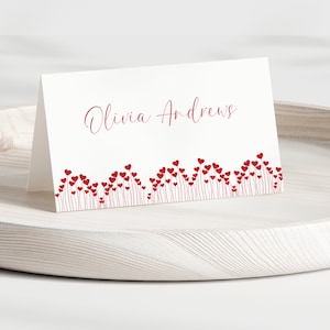 Tarjetas de presentación del día de Galentine, tarjetas de configuración de lugar de fiesta de San Valentín, decoración de corazones, boda, despedida de soltera
