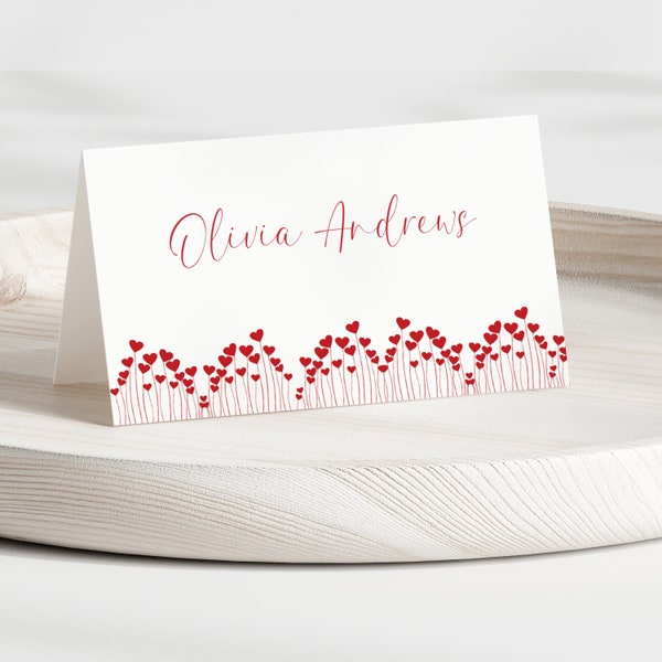 Galentine's Day Name Cards, Valentine's Party Place Setting Cards, Hearts Decor, Wedding, Bridal Shower