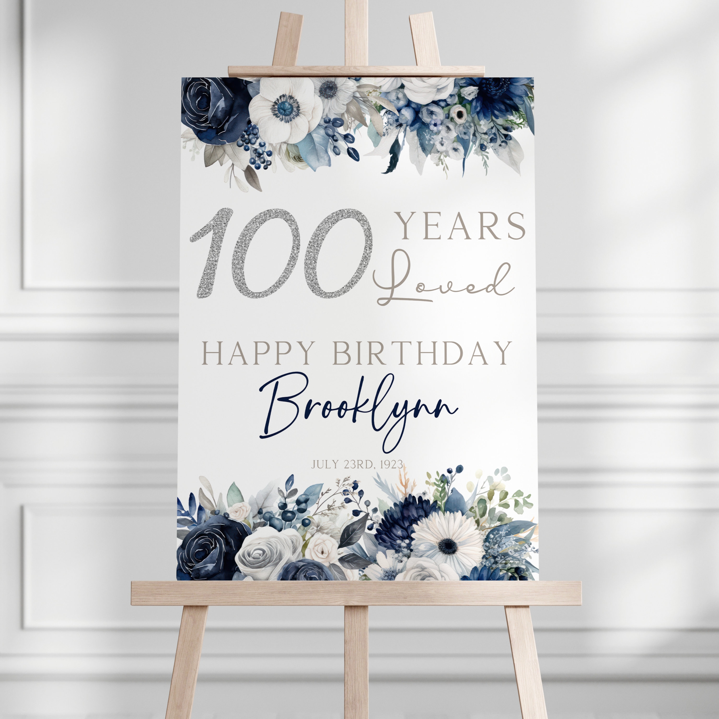 100th Birthday Welcome Sign With Photos, Look Whos 100, Now And Then Poster, Birthday Celebration Decorations, Printable Template, Elegant