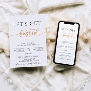 Let&#39;s Get Basted Friendsgiving Invitation Template, Funny Friendsgiving Invite, Editable Evite, Thanksgiving Invitation