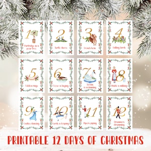 Cartões de 12 dias de Natal, Etiquetas de 12 dias de Natal, 12 dias de Natal, Etiquetas de presente para impressão de 12 dias de Natal, Etiquetas de presentes