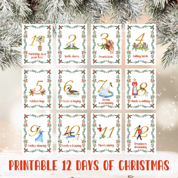 12 Days of Christmas Cards, Twelve Days of Christmas Tags, 12 Days of Christmas, 12 Days of Christmas Printable Gift Tags, Gifts Tags