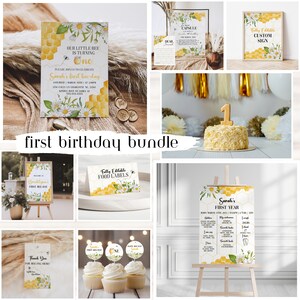 First Bee Day Invitation Bundle, 1st Birthday Invitation Template, Bee First Birthday Decorations, Bee Theme 1st Birthday