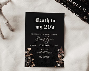 Death to my 20s Invite, Gothic 30th Birthday Invitation, Editable Template, Funeral 30th Birthday, Black 30th Birthday Invite