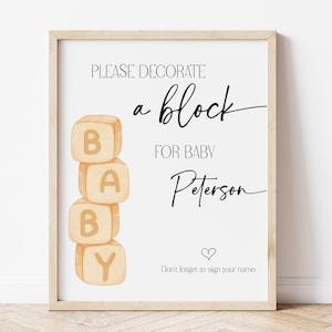 Dekorieren Sie ein Baby-Block-Zeichen, minimalistische Babyparty, Aktivität, bearbeitbare Vorlage, druckbar, sofortiger Download