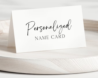 Tarjetas de mesa minimalistas, plantillas de tarjetas de mesa para bodas, plantilla de tarjeta de mesa moderna, tarjeta de nombre imprimible, tarjeta de comida editable