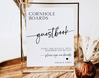 Cornhole Guest Book Sign, Minimalist Cornhole Board Sign, Cornhole Wedding Guest Book Sign, Modern Cornhole Board Guestbook Sign